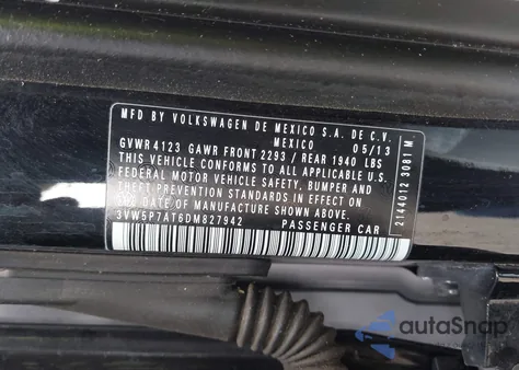 2013 Volkswagen Beetle 2.5L из США, поврежденный, VIN 3VW5P7AT6DM827942